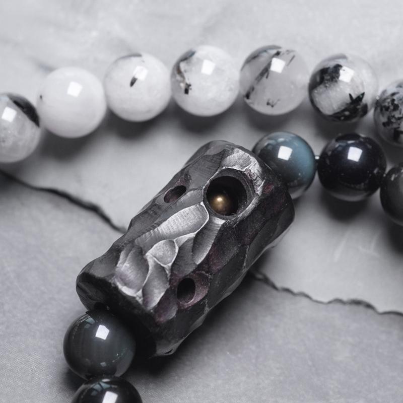 Ethnic Style Black Hair Crystal Bracelet Men's White Crystal Tassel