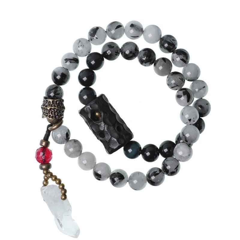Ethnic Style Black Hair Crystal Bracelet Men's White Crystal Tassel